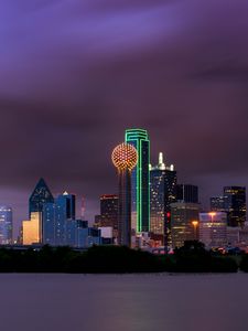 Preview wallpaper buildings, skyscrapers, architecture, backlight, city, coast