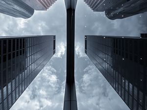 Preview wallpaper buildings, skyscrapers, architecture, reflection, bottom view