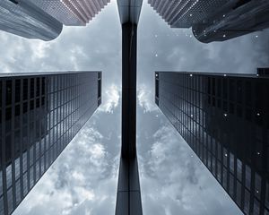 Preview wallpaper buildings, skyscrapers, architecture, reflection, bottom view