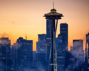 Preview wallpaper buildings, skyscrapers, architecture, city, smoke, twilight