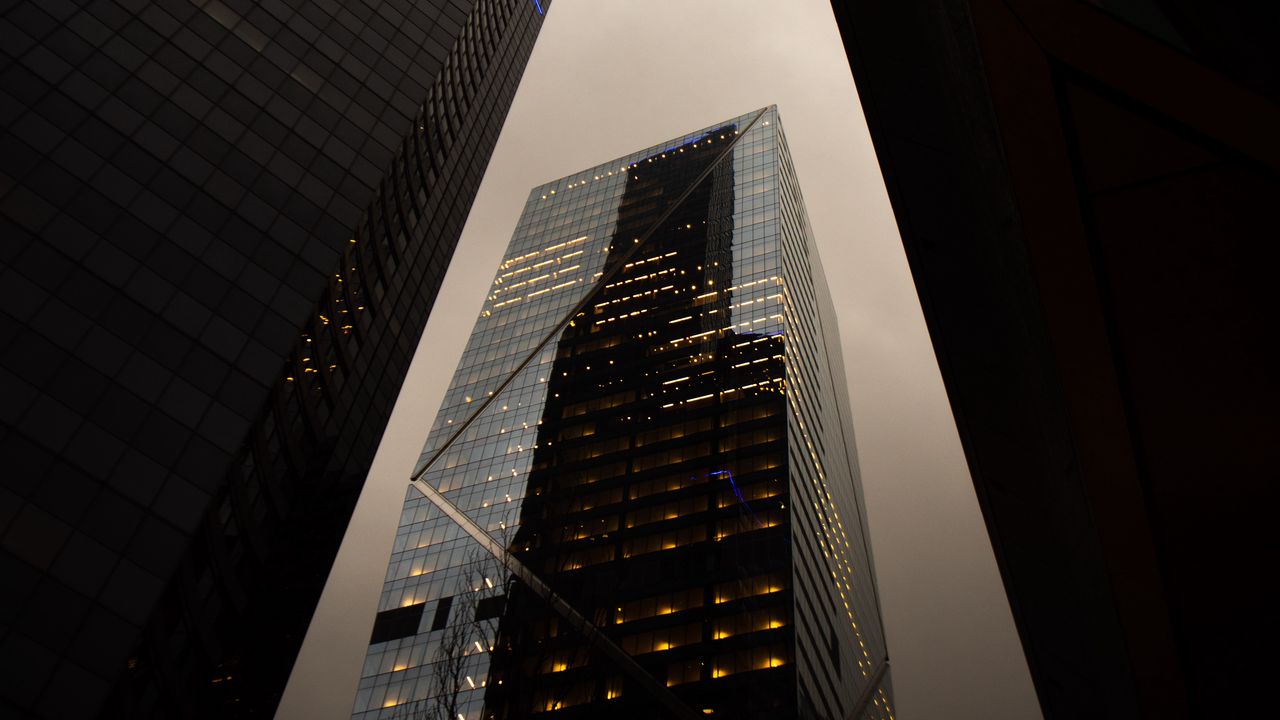 Wallpaper buildings, skyscrapers, architecture, lights, reflection, dark