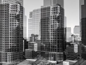 Preview wallpaper buildings, skyscrapers, black and white, city