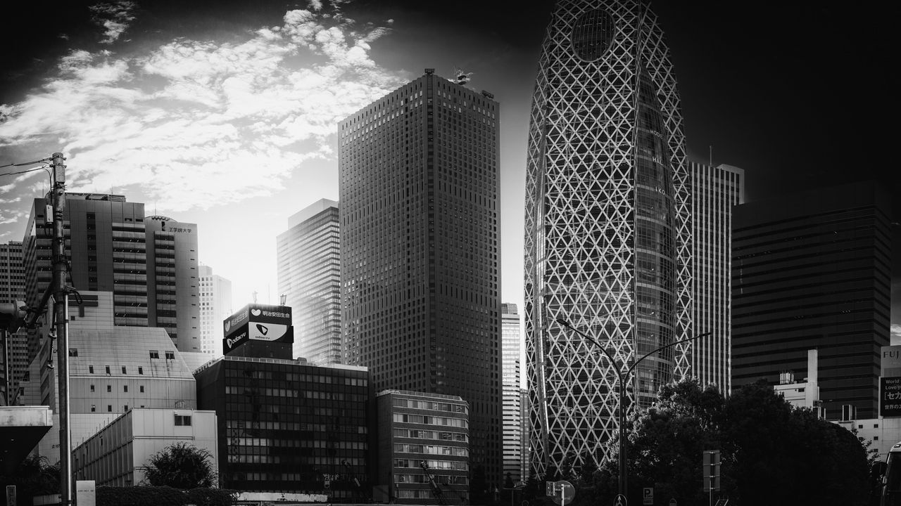 Wallpaper buildings, skyscrapers, black and white, city, architecture