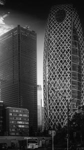 Preview wallpaper buildings, skyscrapers, black and white, city, architecture