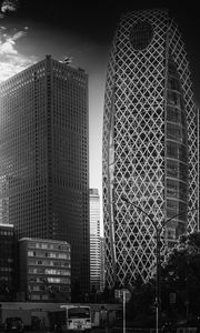 Preview wallpaper buildings, skyscrapers, black and white, city, architecture