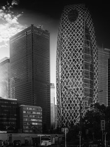 Preview wallpaper buildings, skyscrapers, black and white, city, architecture