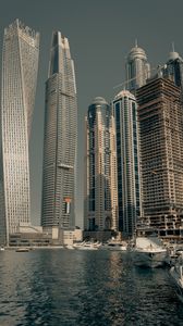 Preview wallpaper buildings, skyscrapers, boats, bay, architecture, dubai, uae