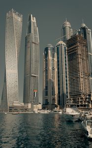 Preview wallpaper buildings, skyscrapers, boats, bay, architecture, dubai, uae