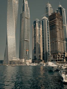 Preview wallpaper buildings, skyscrapers, boats, bay, architecture, dubai, uae