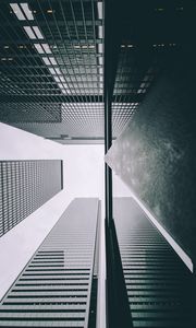 Preview wallpaper buildings, skyscrapers, bottom view, gray