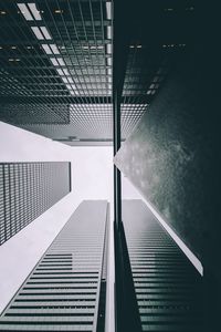Preview wallpaper buildings, skyscrapers, bottom view, gray