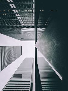 Preview wallpaper buildings, skyscrapers, bottom view, gray