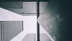 Preview wallpaper buildings, skyscrapers, bottom view, gray
