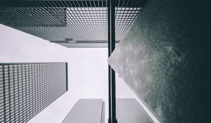 Preview wallpaper buildings, skyscrapers, bottom view, gray