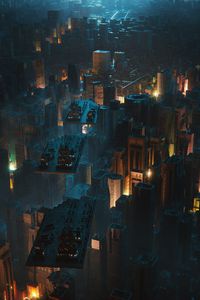 Preview wallpaper buildings, skyscrapers, city, platforms, night, art