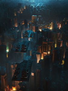 Preview wallpaper buildings, skyscrapers, city, platforms, night, art