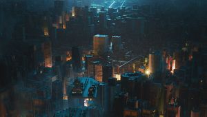 Preview wallpaper buildings, skyscrapers, city, platforms, night, art