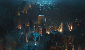 Preview wallpaper buildings, skyscrapers, city, platforms, night, art