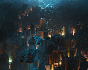 Preview wallpaper buildings, skyscrapers, city, platforms, night, art
