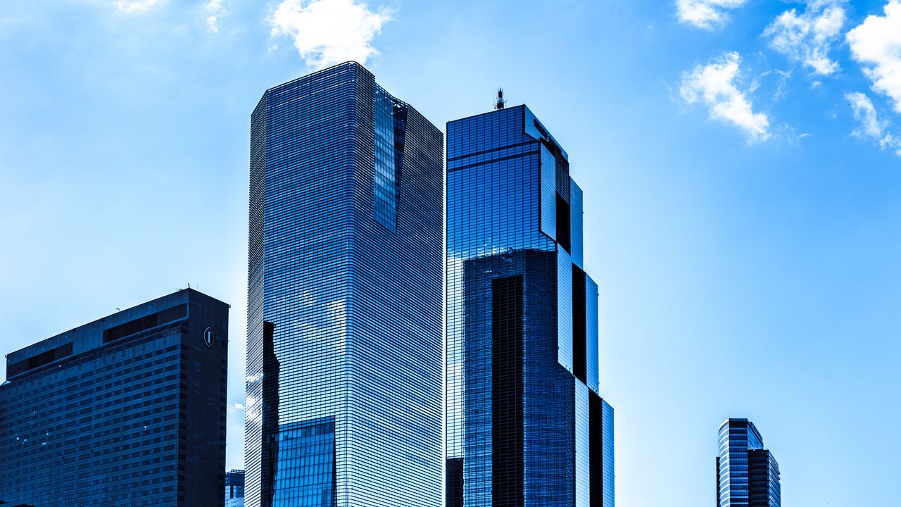 Wallpaper buildings, skyscrapers, city, sky, reflection