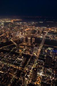 Preview wallpaper buildings, skyscrapers, lights, aerial view, height, city, night
