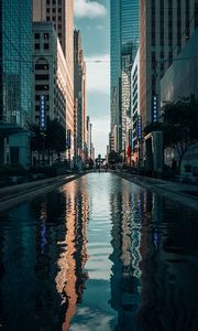 Preview wallpaper buildings, skyscrapers, reflection, street, city