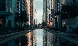 Preview wallpaper buildings, skyscrapers, reflection, street, city