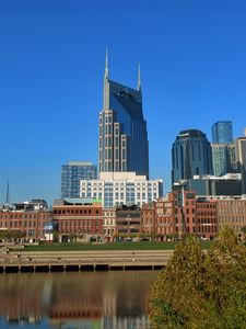 Preview wallpaper buildings, spires, reflection, river