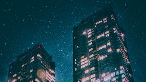 Preview wallpaper buildings, starry sky, night, shine