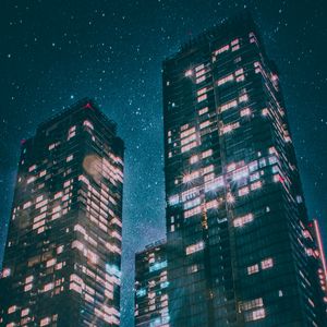 Preview wallpaper buildings, starry sky, night, shine