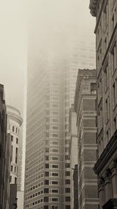 Preview wallpaper buildings, street, fog, architecture