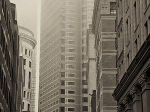 Preview wallpaper buildings, street, fog, architecture