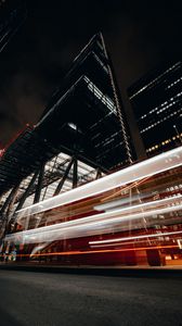 Preview wallpaper buildings, street, lights, blur, long exposure, night