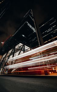 Preview wallpaper buildings, street, lights, blur, long exposure, night