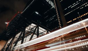 Preview wallpaper buildings, street, lights, blur, long exposure, night