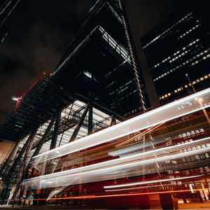 Preview wallpaper buildings, street, lights, blur, long exposure, night