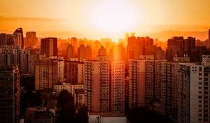 Preview wallpaper buildings, sunset, aerial view, beijing, china