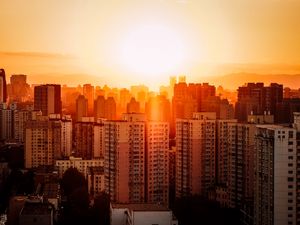 Preview wallpaper buildings, sunset, aerial view, beijing, china