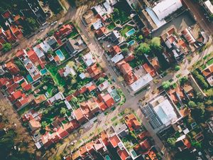 Preview wallpaper buildings, top view, city