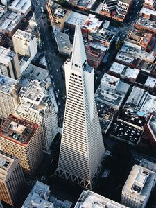 Preview wallpaper buildings, tower, aerial view, height, city