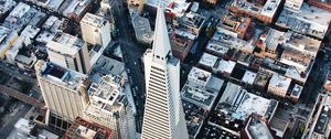 Preview wallpaper buildings, tower, aerial view, height, city