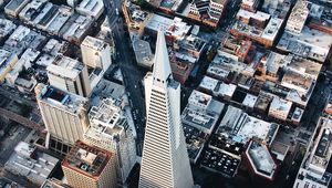 Preview wallpaper buildings, tower, aerial view, height, city