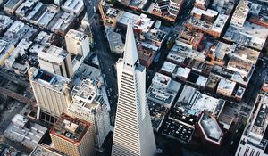 Preview wallpaper buildings, tower, aerial view, height, city