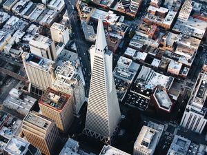 Preview wallpaper buildings, tower, aerial view, height, city