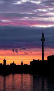 Preview wallpaper buildings, tower, architecture, dark, city, dusk