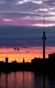 Preview wallpaper buildings, tower, architecture, dark, city, dusk