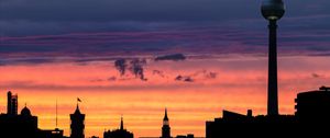 Preview wallpaper buildings, tower, architecture, dark, city, dusk