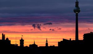 Preview wallpaper buildings, tower, architecture, dark, city, dusk