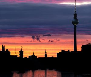 Preview wallpaper buildings, tower, architecture, dark, city, dusk