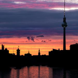 Preview wallpaper buildings, tower, architecture, dark, city, dusk